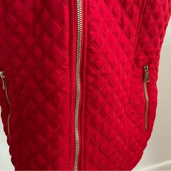 New Direction Woman's Sz 1x Red Quilted Vest with Leopard Lining Full Length Zip - Picture 3 of 13